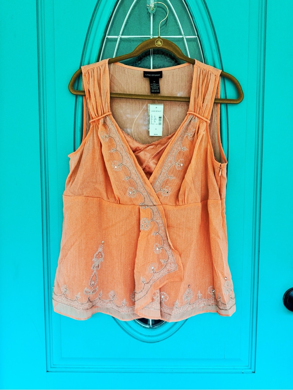 NWT Y2K Lane Bryant Peach Embroidered Sleeveless Wrap Camisole